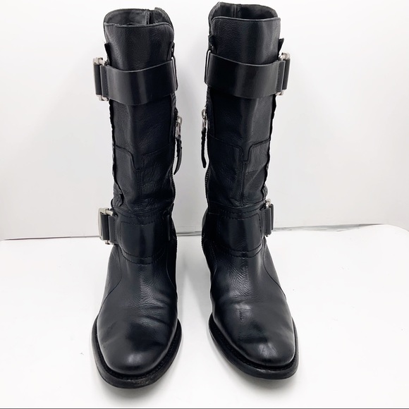 {Vera Wang Lavender} Black Leather Moto Boots - Picture 7 of 16